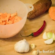 [:de]Süßkartoffelsuppe mit Ingwer, Knoblauch und Kokosmilch[:en]Sweet potato soup with ginger, garlic and coconut milk[:]