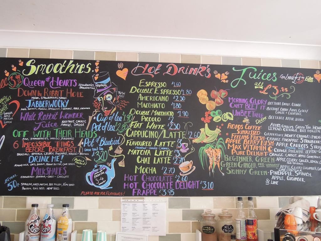 Chalkboard menu at the Coffee & Carrot café