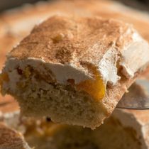 Fluffy sponge with tangerines and creamy cinnamon topping